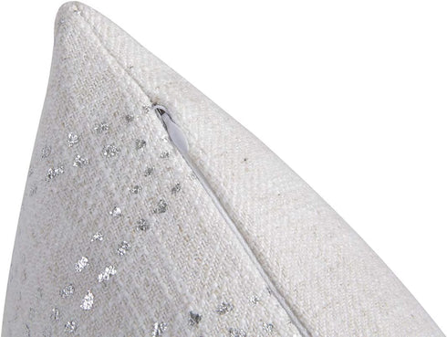 Silver Couch Throw Pillow Cover 1pc 20X20inch Ecru White Textural Linen Look Metallic Print Rhombus Decorative