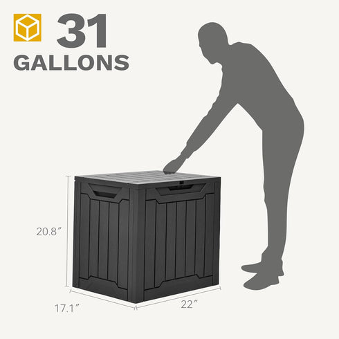 30 DWVO Gallon Deck Box Outdoor Storage Box, Lockable Outside Storage Bin for Gardening Tools, Patio Cushions