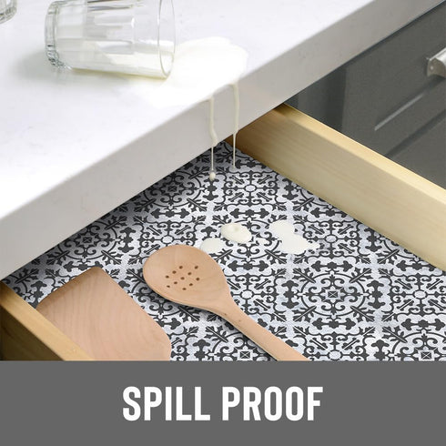 Counter 12" 20' Con-Tact Brand Grip Prints Non-Adhesive Non-Slip Top, Drawer/Shelf Liner, x (Carrara Tile Charcoal)