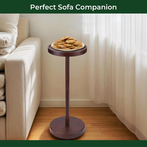 Small Round Martini Table | Solid Acacia Wood Pedestal Side Table
