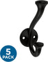 Franklin Brass Casual Farmhouse (5-Pack) Double Hooks for Hanging - Matte Black Wall Mount Hanger for Towel, Bag, Purse