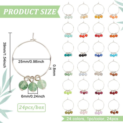BENECREAT 24 PCS Acrylic Wine Glass Charm, Faux Gemstone Beaded Tassel Wine Glass Markers for Parties