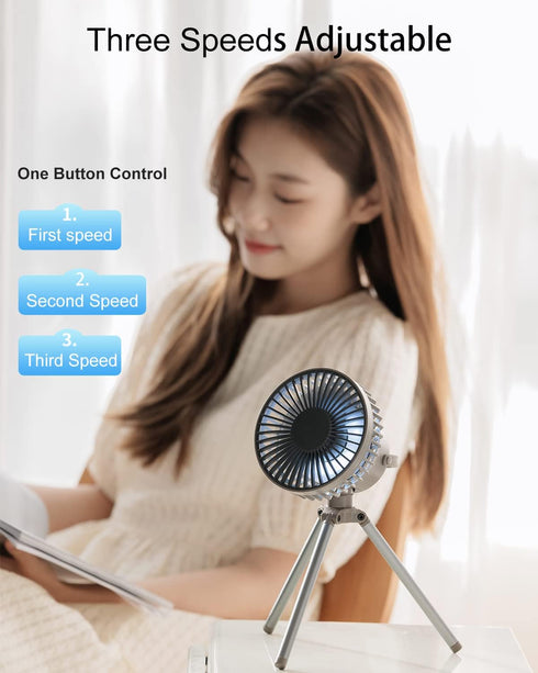 Portable Quiet Desk Fan, 3 Speeds Adjustable Small Fan with 3 Light, USB Cooling Air Circulator for Office, Home (White)