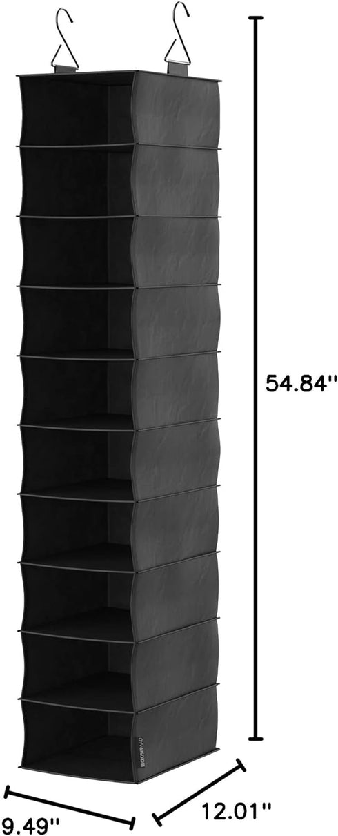 ClosetMaid 20502 10-Shelf Closet Fabric Hanging Organizer for Shoes, Hats, Handbags, Clothes with Charcoal Black Finish
