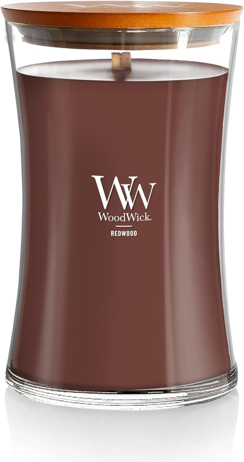 WoodWick Large Hourglass Candle Redwood - Premium Soy Blend Wax, Pluswick Innovation, Wood Wick, Made in USA