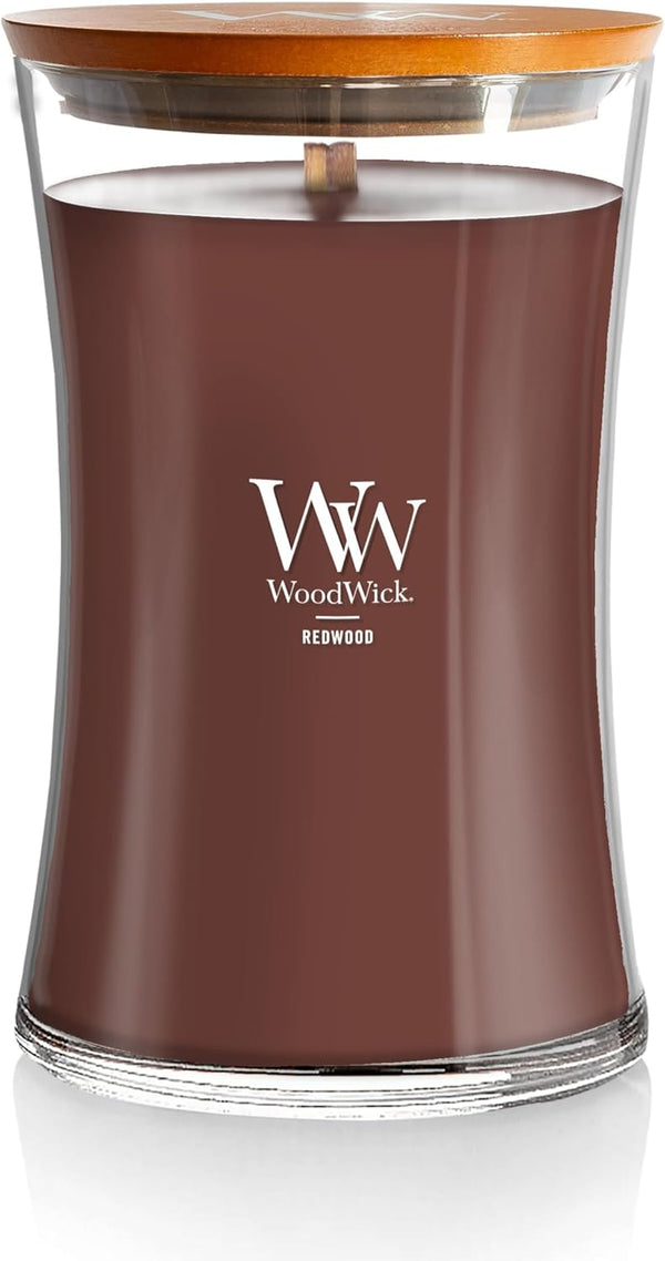 WoodWick Large Hourglass Candle Redwood - Premium Soy Blend Wax, Pluswick Innovation, Wood Wick, Made in USA
