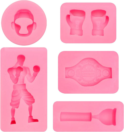 Boxing Sports Silicone Molds, 5 Pcs 3D Gloves Helmet Belt Molds for Cake Decorating and DIY Crafts