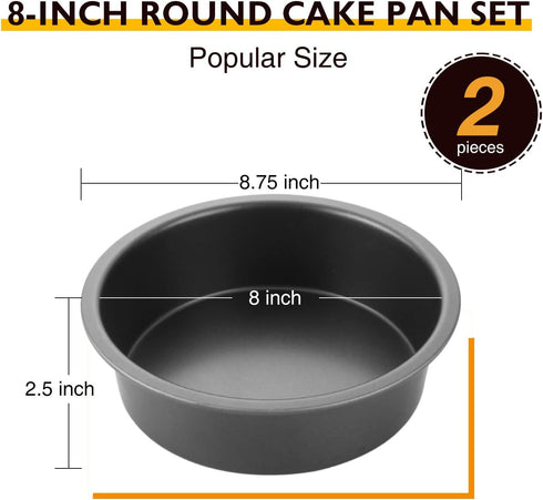 HONGBAKE 8 Inch Round Cake Pan Set with 60 Pieces Parchment Paper, Nonstick Circle Cake Pans Set of 2