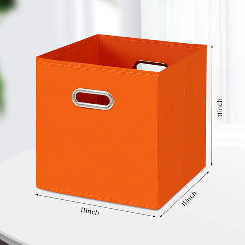 Fabric Cubby Storage Bins,13x13x13 Inches ,Cube Organizer Bins Foldable Storage Bins with Dual Handles Fabric Organizer Bins and Basket Storage Box,Set of 3 ,Orange