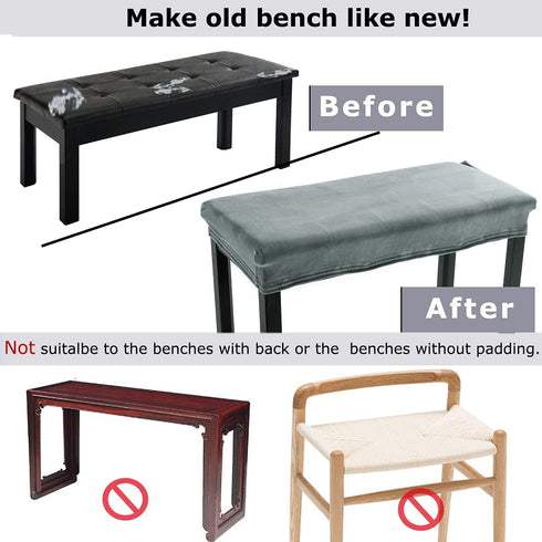 2-Person (27.5"- 36.5") (12"- 16") SINOSSO Soft Velvet Piano Bench Cover, L x W Rectangle Stretch Washable Stool