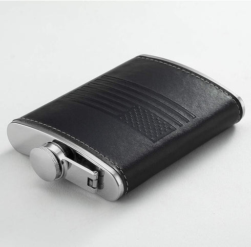 Stainless Steel American Flag Flask, 8oz Soft Touch Cover Liquor Flasks, Leak Proof Black PU Leather