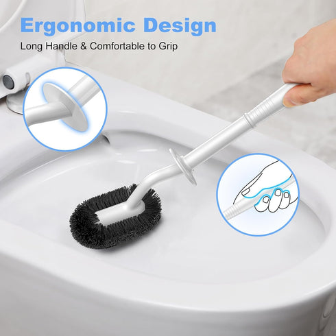 HAMITOR Toilet Bowl Brush Holder Set, Curved Design Holder for Deep Cleaning, Compact Scrubber for Small Spaces