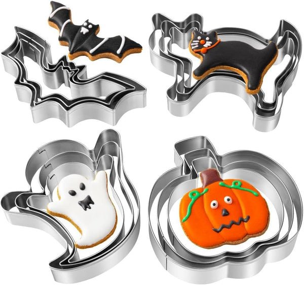Halloween Cookie Cutters Set, 12 Pieces Stainless Steel Shapes for Pumpkin, Ghost, Bat, and Cat Cookies