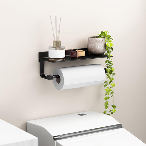 Danpoo Matte Black Wall Mount Paper Towel Holder with Shelf