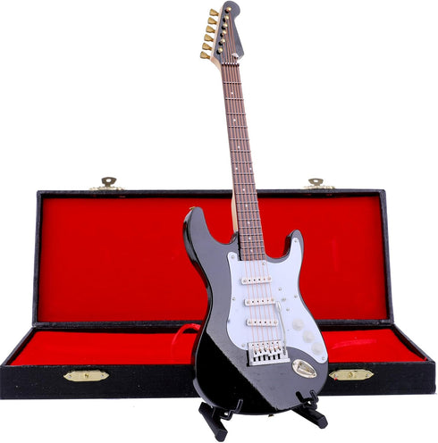 Dselvgvu 9.45"x3.03"x0.63") Wooden Miniature Electric Guitar with Stand and Case Mini Musical Instrument Electric