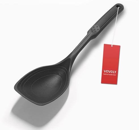 Large Silicone Cooking Spoon, Non-Stick Solid Spoon Set with Deep Bowl and Measurement Mark, Heat Resistant Kitchen