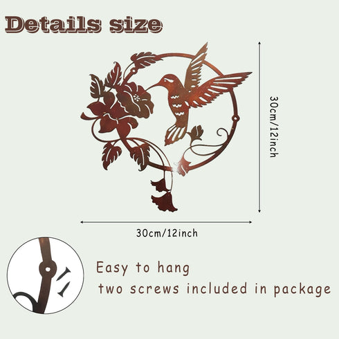 Zoihet Round Metal Bird Wall Art Decor - Hummingbird Silhouette for Your Patio, Garden, and Fence Art Decor (Brown)