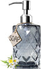 JASAI Diamond Design Glass Soap Dispenser, 12 Ounce Kitchen Soap Dispenser with Stainless Steel Pump (Grey)