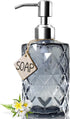 JASAI Diamond Design Glass Soap Dispenser, 12 Ounce Kitchen Soap Dispenser with Stainless Steel Pump (Grey)