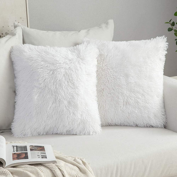 MIULEE Pack of 2 Luxury Faux Fur Throw Pillow Covers - Decorative Plush Pillow Case for Sofa, Bedroom, 16x16 Inch, White
