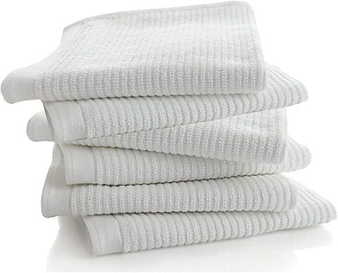 Bar Mop Cleaning Towels, Set of 6, 100% Cotton, 16” x 19”, Brilliant White, Machine Washable