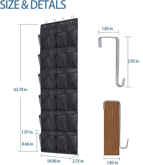 24 Closet Over the Door Shoe Organizer Extra Large Pockets Hanging Shoe Rack Holder for Storage Hanging Shoe Organizer