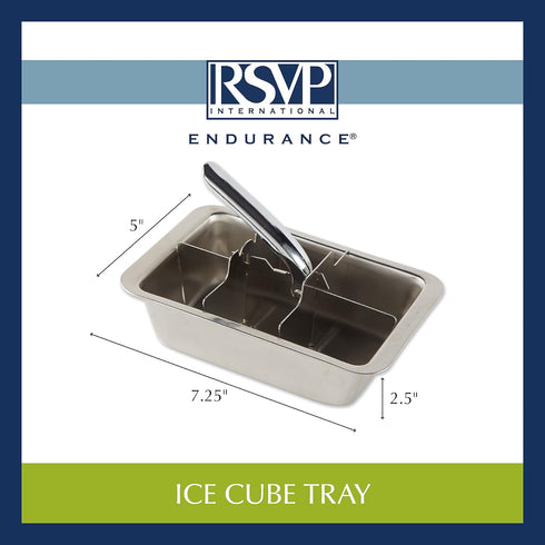 RSVP International Endurance Cocktail Collection, Retro Ice Cube Tray, Stainless Steel, Dishwasher Safe, 7.25x5x2.5"