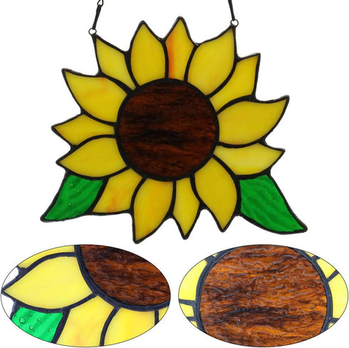 Handmade Sunflowers Gifts Stained Glass Window Hanging, 5×6 Inch Suncatcher Kitchen Decor for Women, Mom, Grandma