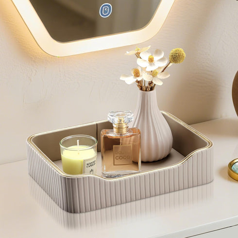 KINGFOM Prefume Tray, PU Leather Valet Tray Nightstand Organizer Trays for Men Women, Table Centerpieces Decorative