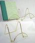 BANBERRY DESIGNS Brass Wire Easel Display Stand Plate Holders - Smooth Metal Footed - 4 Inch - Set of 3 Pcs - Ideal for Small Books, Pictures, Cards