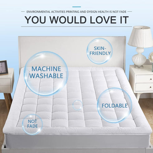 Twin Mattress Pad Cover with Stretches to 18” Deep Pocket, Fits Up to 8”-21” Cooling White Bed Topper, Down Alternative