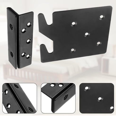 Metal Bed Frame Bed Post Double Hook Slot Bracket, 2 Sets 4.2" x 3.4" x 0.08" Heavy Duty Bed Rail Hooks Plates with