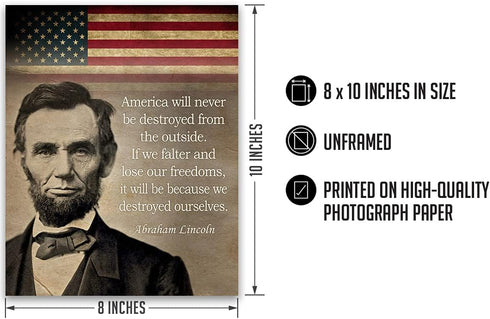 Govivo Abraham Lincoln Historic Quote Wall Decor Art Print, American Patriotic President, Unframed Artwork