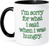 3dRose I'm Sorry For What I Said When I Was Hungry - Lime Green Two Tone Mug, 11 oz, Black