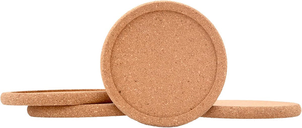Natural Round Cork Coasters for Drinks, Absorbent Heat and Water Resistant Reusable Durable Saucers (4 PCS)