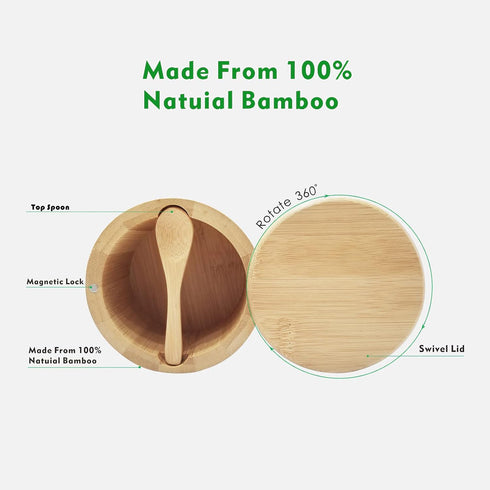 Salt Box Bamboo Salt Container with Swivel Lid and Spoon, Small Spice Cellar with Magnetic Seal - 8 oz Capacity