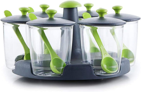 G & D Revolving Plastic Multi-Purpose Aachar Pickle Container, Masala Tray Dining Spice Stand Jar Box, Transparent