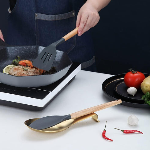 Matte Gold Spoon Rest, Stainless Steel Holder for Stove Top, Kitchen Utensils for Ladles, Tongs, Spatula, Dishwasher