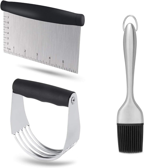 Dough Blender Set - Stainless Steel Pastry Cutter with Scraper and Brush, Professional Baking Tools