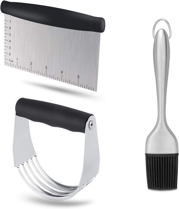 Dough Blender Set - Stainless Steel Pastry Cutter with Scraper and Brush, Professional Baking Tools