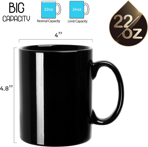 harebe 22 OZ Extra Large Coffee Mug, Smooth Ceramic Boss Giant Tea Cup for Dad Men, Black