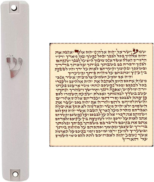 TALISMAN4U Waterproof White Mezuzah Case with Scroll Classic Judaica Israel Plastic Door Mezuza Silver Shin (4 Inches -
