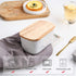 KOOV White Porcelain Large Butter Dish with Lid, Airtight Container with Oak Lid for 2 Sticks of Butter