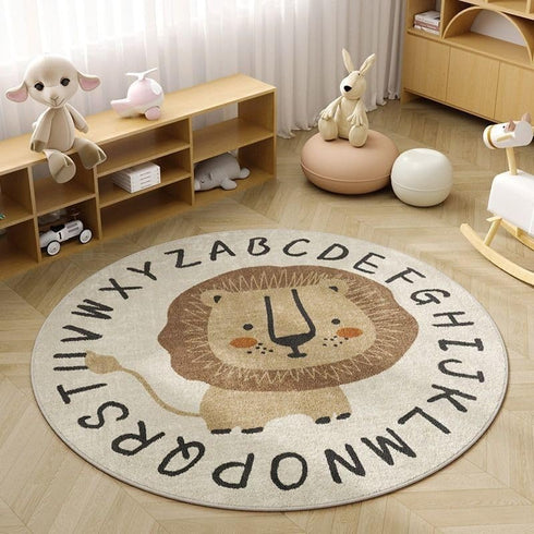 Poowe Cute Lion ABC Kids Play Mat Baby Nursery Rug Round Educational Alphabet