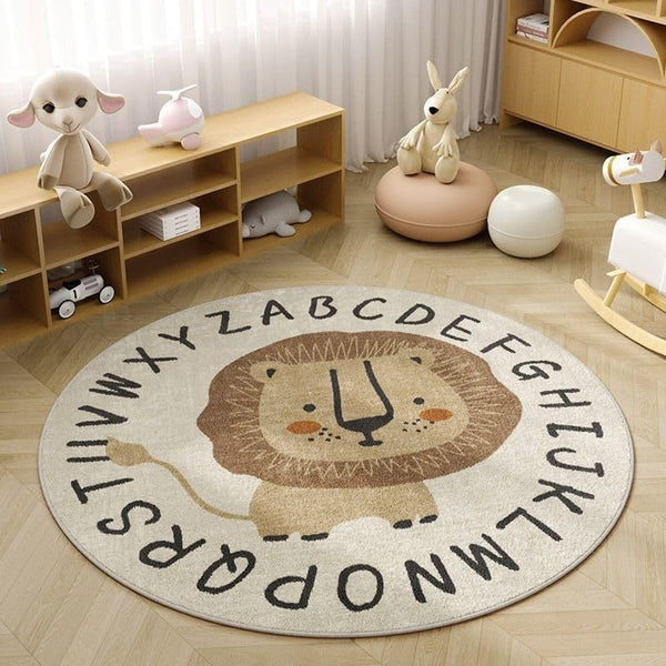 Poowe Cute Lion ABC Kids Play Mat Baby Nursery Rug Round Educational Alphabet