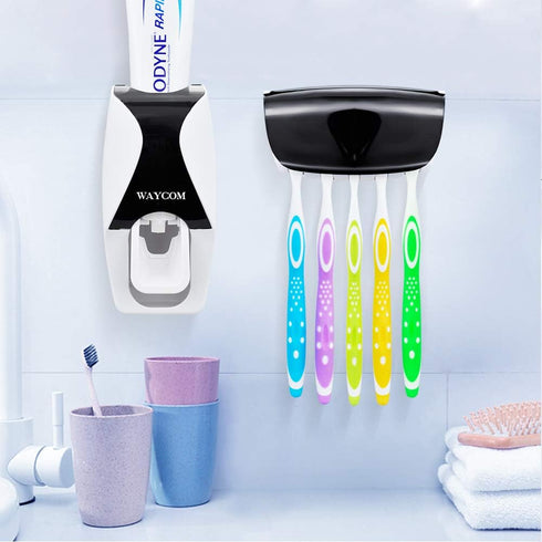 WAYCOM Dust-Proof Toothpaste Dispenser Kit (Black) with Toothpaste Squeezer