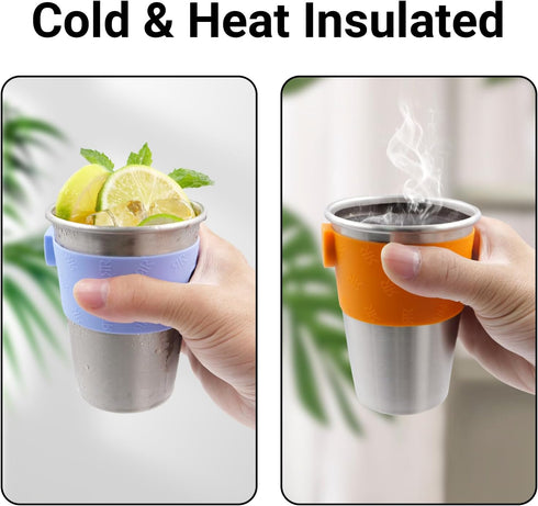 Rich&Ray 12oz Magnetic Fridge Cups, Reusable Stainless Steel with Silicone Holder, 4 Pack Multicolor