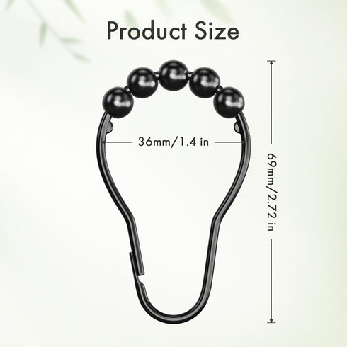 Amazer Matte Black Shower Curtain Rings - Set of 12, Rust-Resistant Metal Hooks for Bathroom Shower Rod