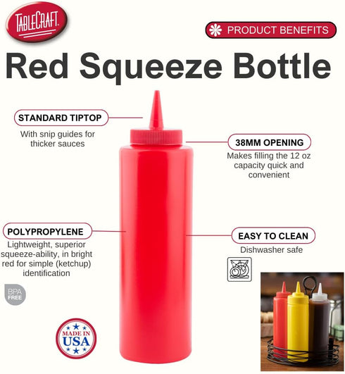 2-Piece Set, 12-Ounce, TableCraft Nostalgia Ketchup and Mustard Dispenser Red/Yellow