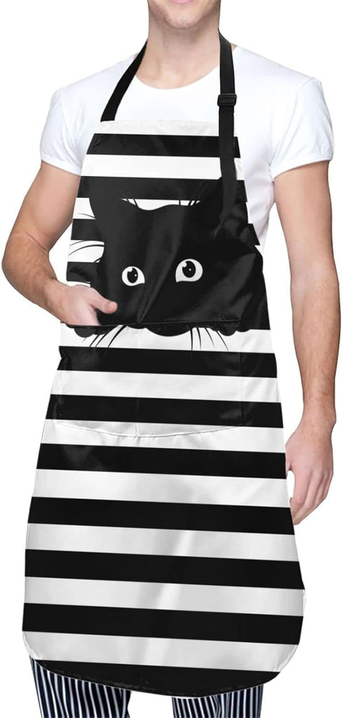 Funny Black Cat Waterproof Apron With 2 Pockets Kitchen Chef Aprons Bibs For Cooking Baking Painting Gardening Grooming
